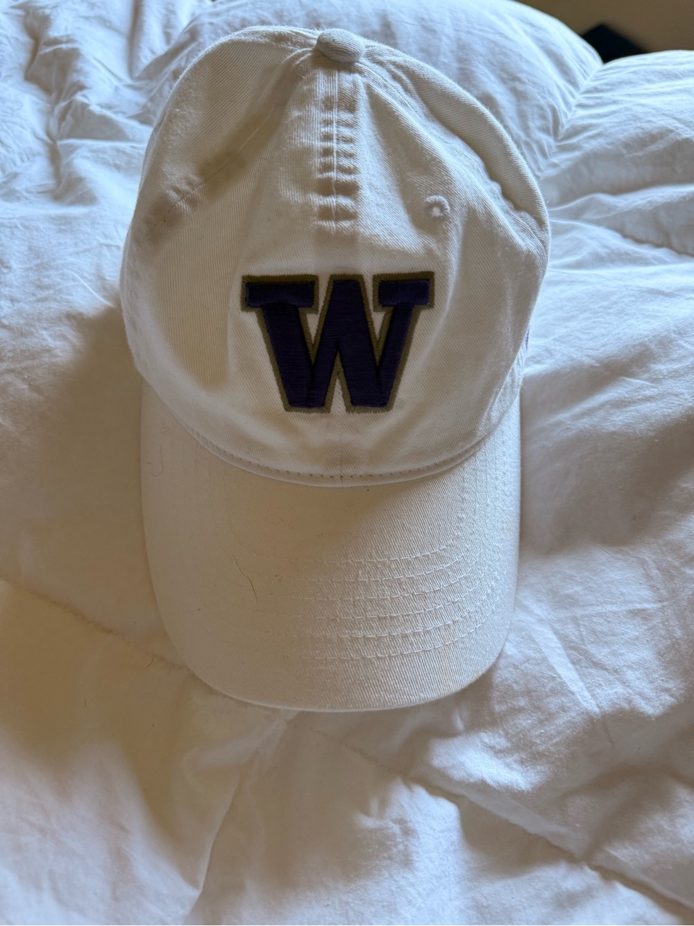 White Baseball Cap with Purple 'W' Embroidery